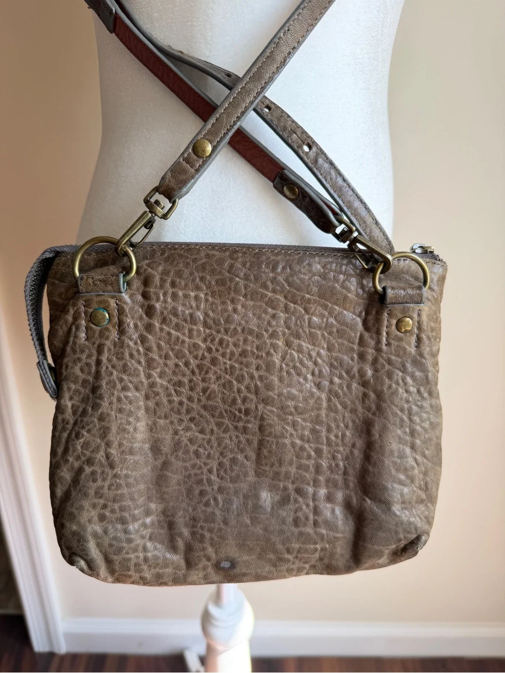 Will Leather Goods Mini Crossbody Pebble Leather Elephant Taupe Purse